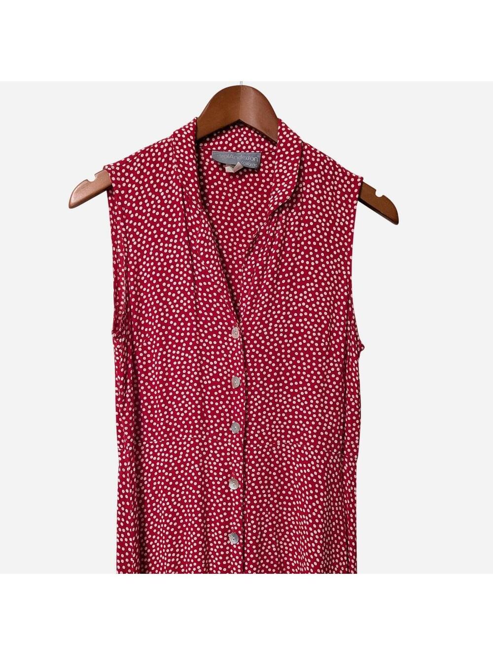 Vintage 1990s California Red Polka Dot Button Front Midi Dress Small